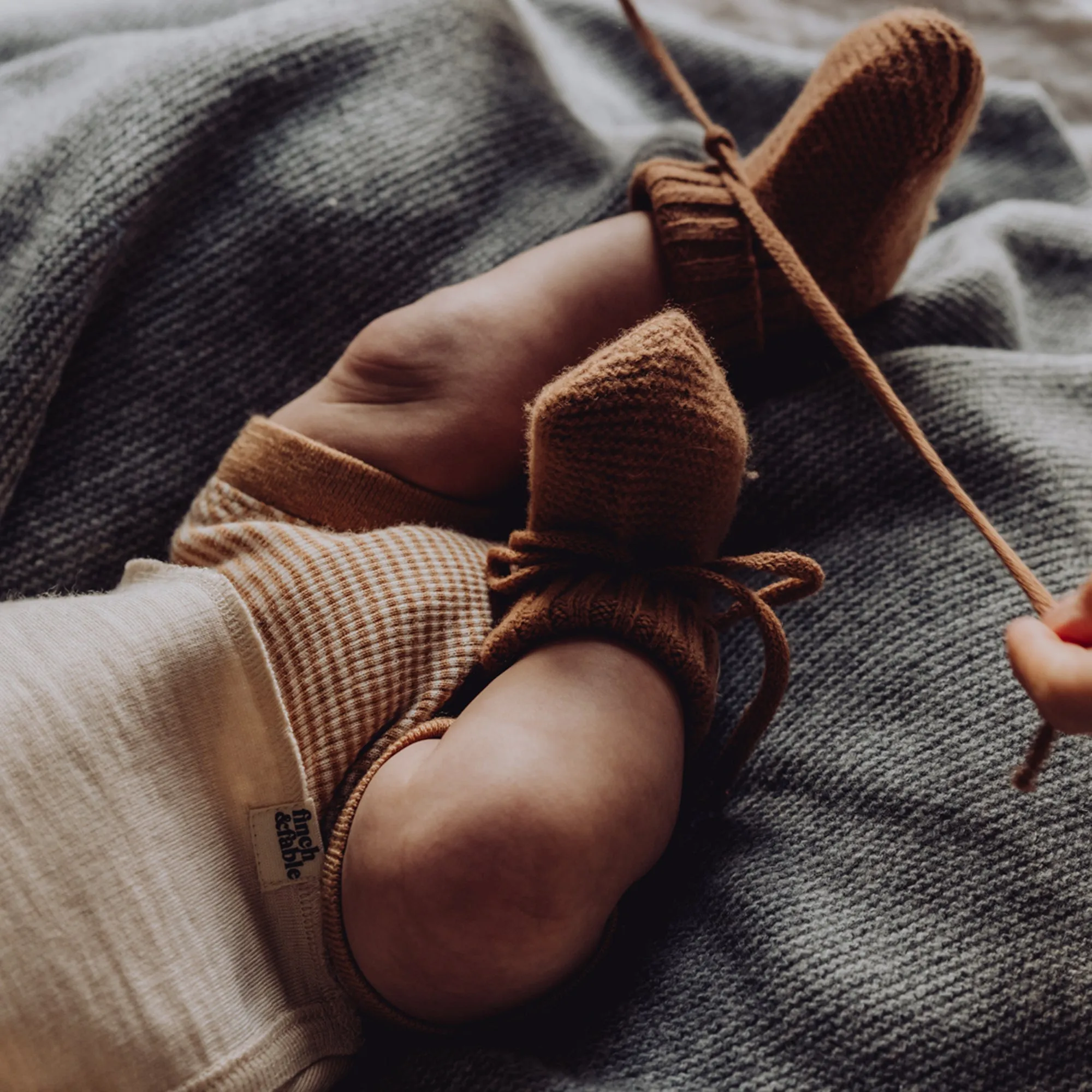 Wool Knitted Baby Booties - Fawn