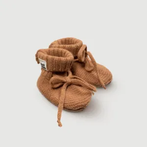 Wool Knitted Baby Booties - Fawn