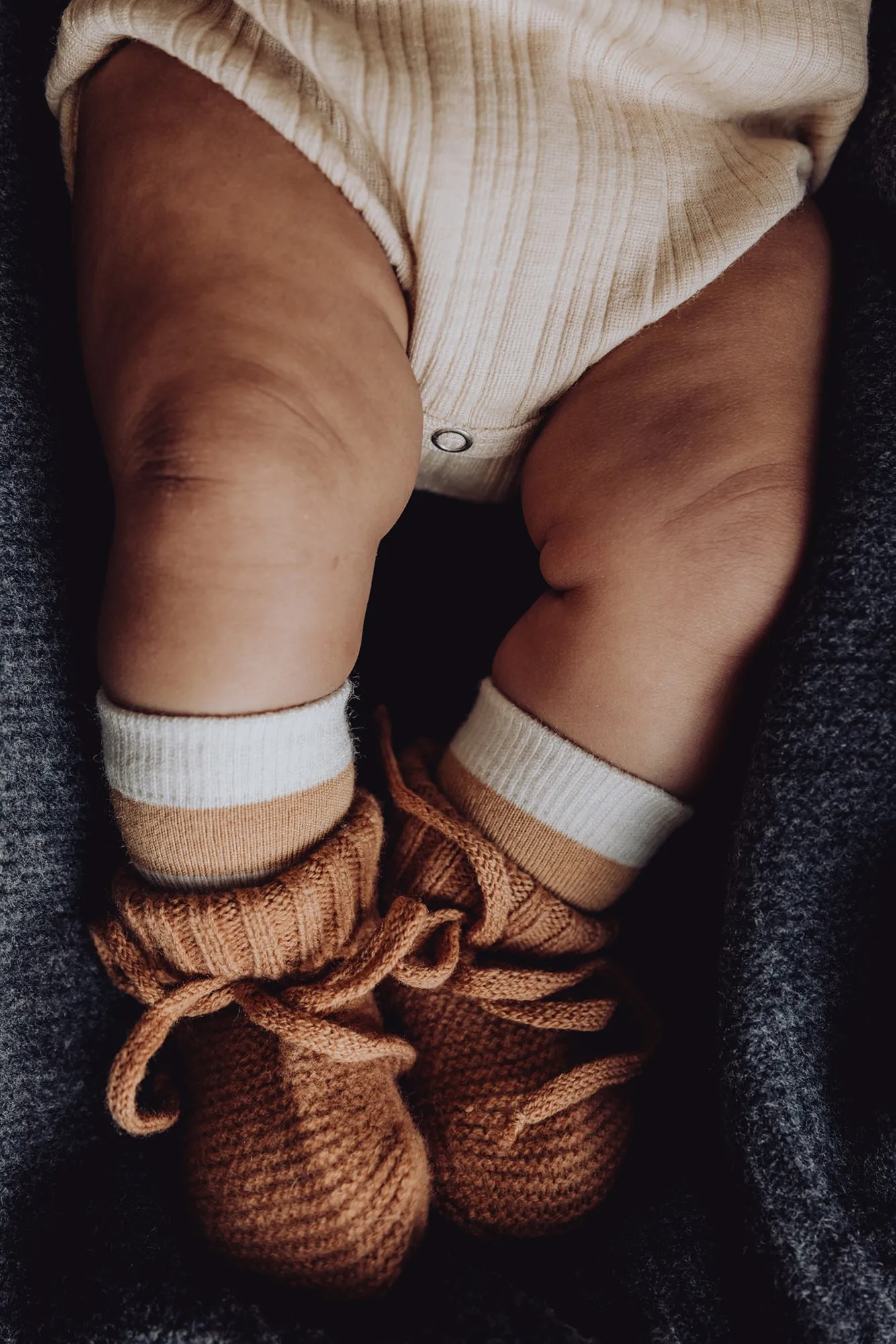 Wool Knitted Baby Booties - Fawn