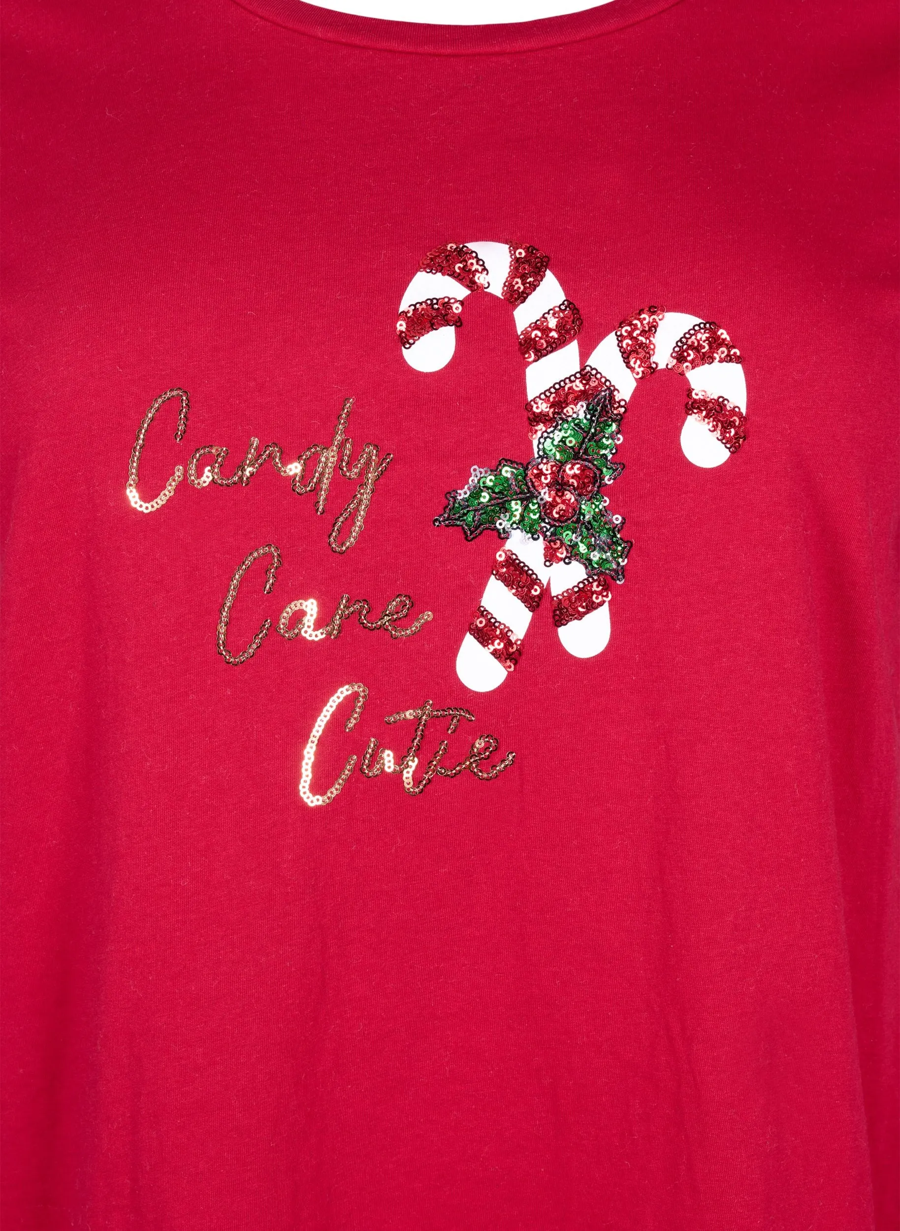 Zizzi Christmas Candy Cane T-Shirt in Red